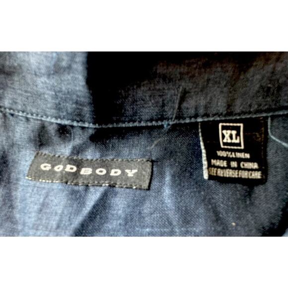 Godbody Linen Deep Navy XL Embossed Button Down Shirt - Picture 7 of 10